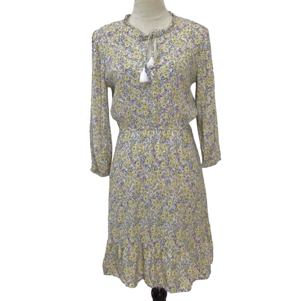 Loft Beach Peasant Boho Floral Tassel Tie Dress Cover Up Size Small